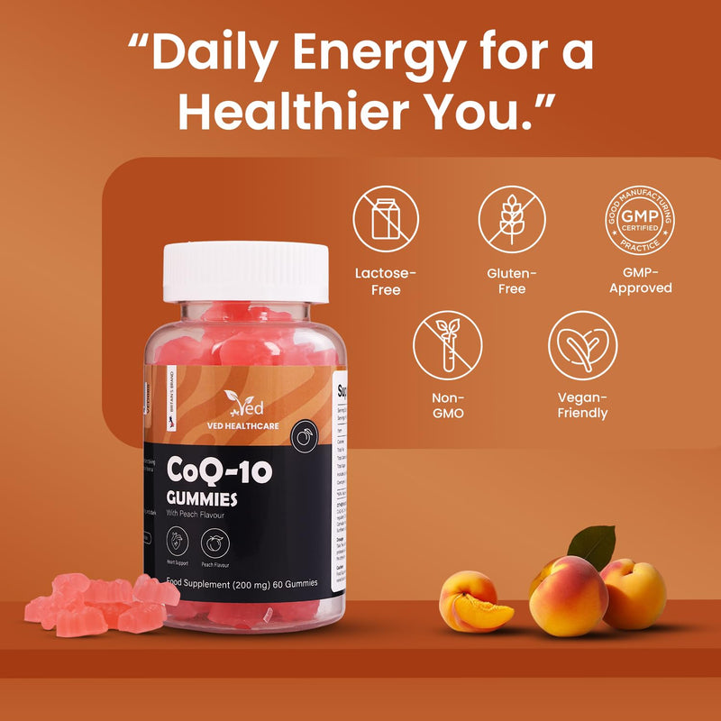 Ved Co Enzyme Q10 60 Vegan Gummies, Support Healthy Heart and Muscles, Promote Cellular Energy, Super Antioxdiant | for Men and Women 30 Days’ Supply,(60 Count (Pack of One)). 60 Count (Pack of One)