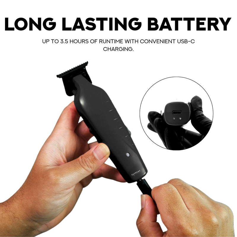 [Australia] - Supreme Trimmer Vader ST3778 – Professional Cordless Barber Liner & Detailer | 210 Min Runtime, 7000 RPM Motor, Zero Gap DLC T-Blade, USB-C Fast Charging | Beard, Hair & Body Black 
