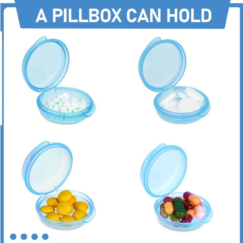 4 Pcs Mini Pill Organizer Small Pill Box Cute Portable Pill Case, 4 Blue | for Pocket Purse, Travel Storage Containers, Earplug Case, Medicine Dispenser, Vitamin Holder