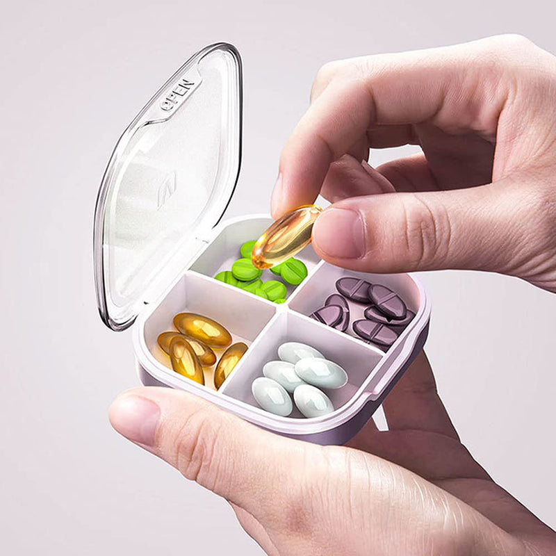 Pill Case Compartment Portable Pill Organizer Divided Vitamin Box Medicine Holder for Daily and Travel Use-4 Compartments-Russet Russet