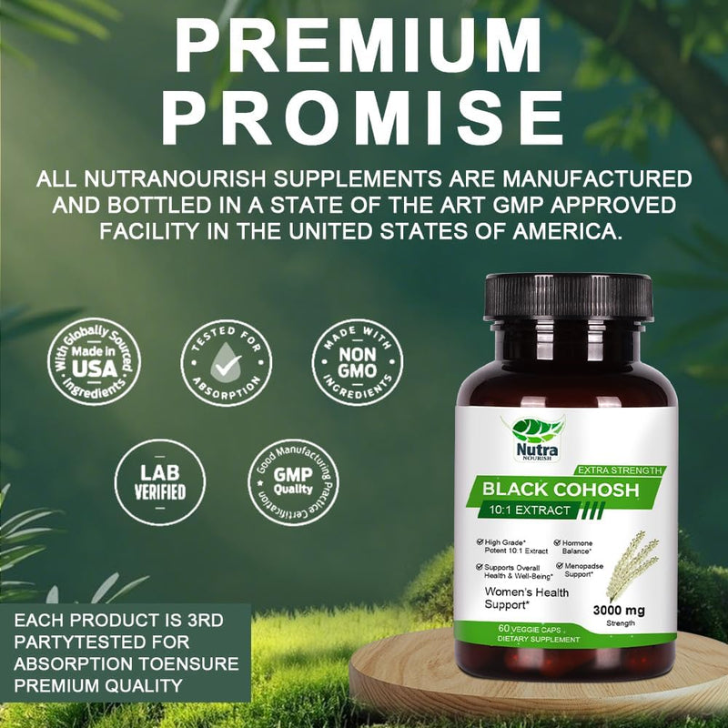 [Australia] - Black Cohosh Capsules,3000mg Strength,Black Cohosh Supplements for Women Menopause Hot Flashes,Non-GMO,60 Vegetarian Capsules 