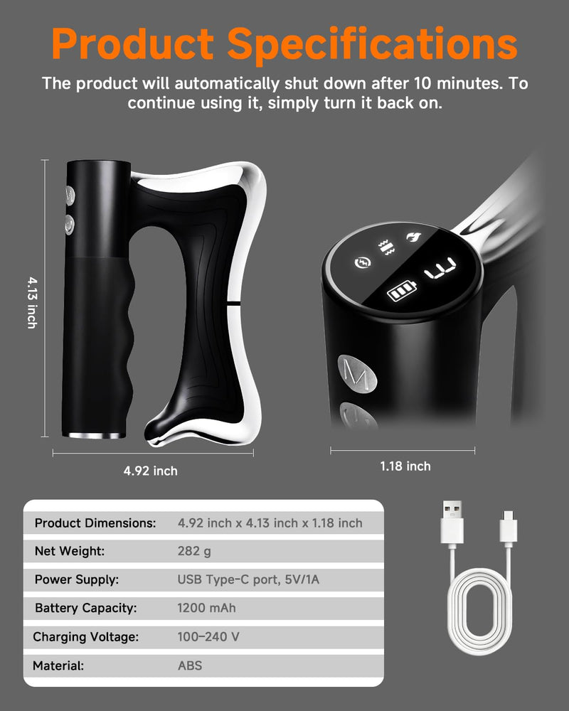 Heated Muscle Scraper Tool, Electric Fascia Knife Massager with 3-in-1, Body Gua Sha Massage Tool for Deep Tissue, Portable Fascia Tool for Full Body Muscle Recovery, Pain Relief (Black)
