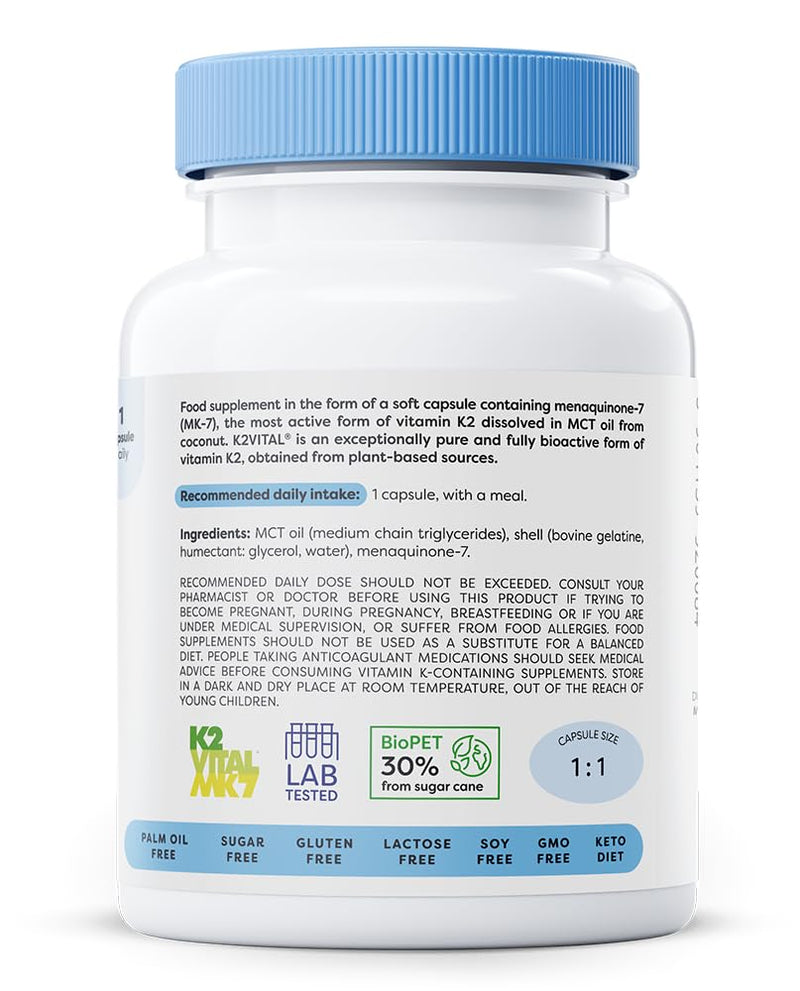 Osavi Vitamin K2 MK–7 100 μg – 60 Softgels | Highly Bioactive MK–7 in MCT Oil | Supports Normal Blood Clotting & Bone Health | K2VITAL®