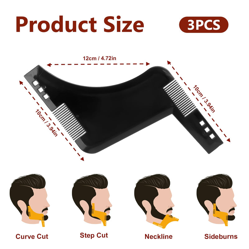 [Australia] - cobee Beard Stencil for Men, Pack of 3 Beard Stencils Beard Contours Stencil Beard Shaper Beard Shaving Stencil Beard Stencil for Easy Cutting Beard Shapes for Goatee Sideburns Neck (3) 3 Colors 