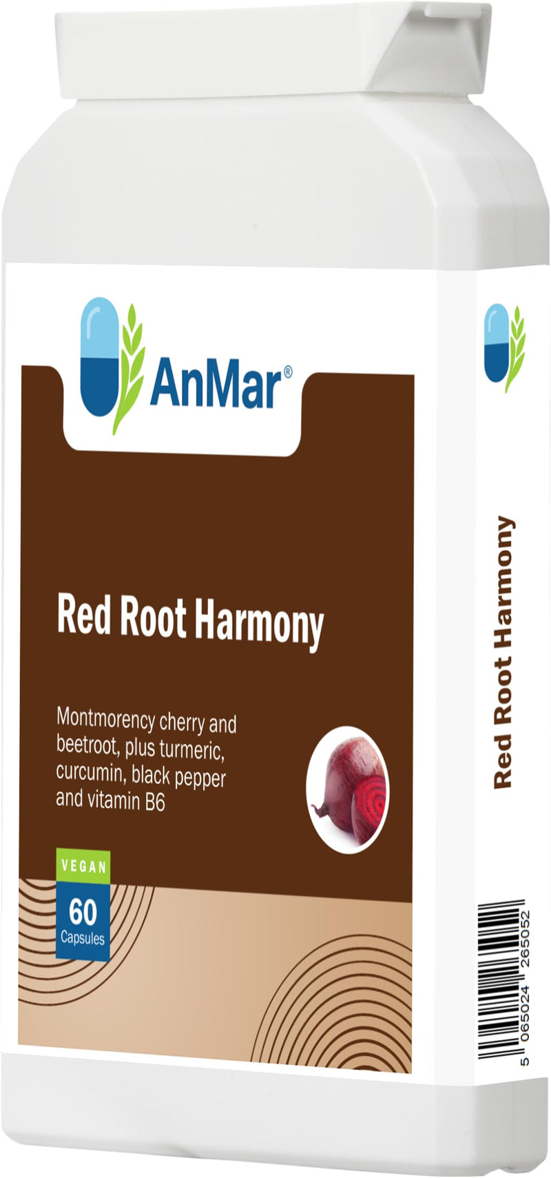 AnMar® Red Root Harmony – Montmorency Cherry & Beetroot Complex with Turmeric, Black Pepper & Vitamin B6 – Vegan Botanical Supplement – 60 Capsules