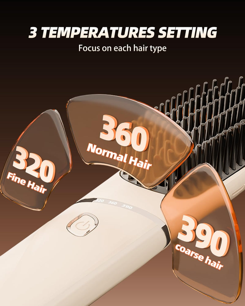 Hair Straightener Brush, Portable Ionic Hair Straighteners for Women 20s Fast Heated Negative, Dense Teeth Straightening Comb with 3 Temp Modes & 30 min Auto-Off, Dual Voltage