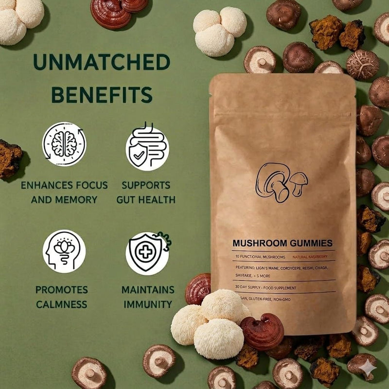 10 in 1 Mushroom Gummies High Strength for Women & Men(1 Bags)