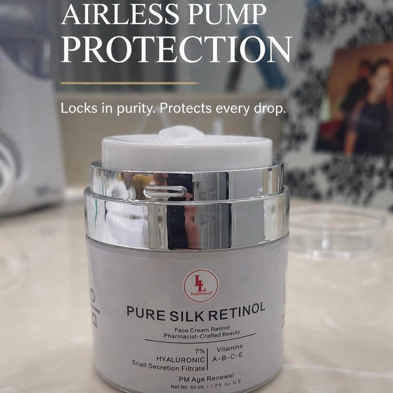 Pure Silk Retinol Night Cream – Pharmacist Formulated Anti-Aging Face Moisturizer Snail Mucin & 7% Hyaluronic Acid – Vitamin A-B-C-E Complex for Wrinkles – Non-Greasy PM Renewal (50ml)