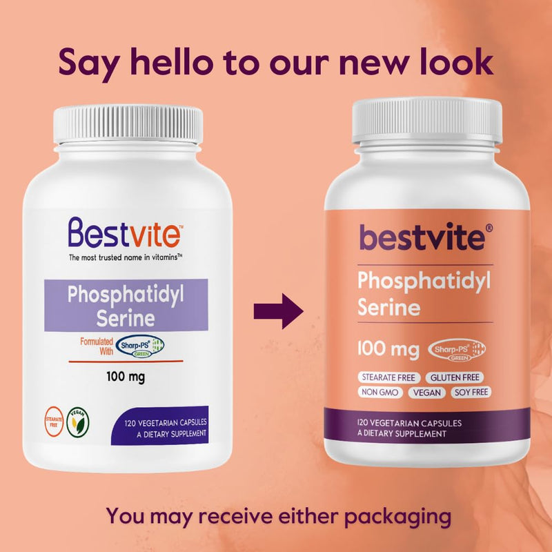 [Australia] - BESTVITE Phosphatidylserine 100mg per Capsule (120 Vegetarian Capsules) with Sharp-PS¬Æ Green - Patented and Clinically Tested - Stearate Free - Soy Free - Gluten Free - Vegan - Non GMO 120 Count (Pack of 1) 
