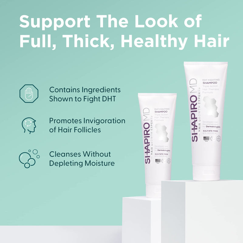 Shapiro MD Hair Growth Experts Vegan Hair Loss Shampoo for Thinning Hair | DHT Fighting Formula Developed by Dermatologists, Experience Healthier, Fuller & Thicker Looking Hair (1 Month) 8 Fl Oz (Pack of 1)