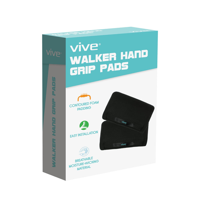 [Australia] - Vive Walker Handle Cushions - Padded Hand Covers - Soft Cushion Padding Medical for Folding Rolling Wheelchair, Rollator Handle, Senior, Elderly Grippers - Crutch Handle Pad Grips - Mobility Aid Black 