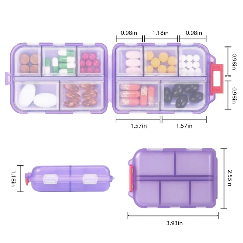 Travel Pill Organizer Portable Pocket Pill Case Small Pill Box for Purse Medicine Organizer Have 10 Compartments Storage Vitamin Fish Oil by INVODA (Purple) Purple