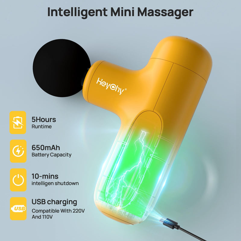 [Australia] - Mini Massage Gun Deep Tissue, Handheld Portable Mini Travel Size Percussion Deep Tissue Massager with 4 Attachments & 5 Speeds, Ideal Gift for Men & Women, Yellow 