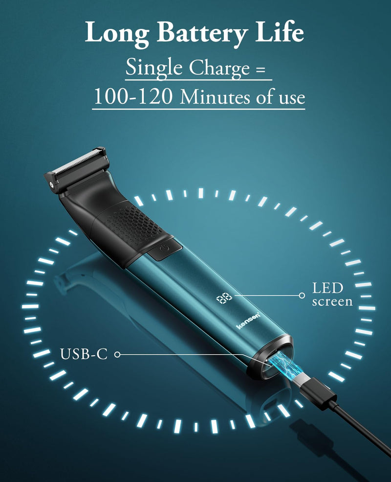 [Australia] - Body Hair Trimmer for Men - 6.0 Upgraded Electric Beard Trimmer, 2-in-1 Dual-Head Shaver and Body Groomer Connectivity Hybrid Face Body IPX6 Wet/Dry Use Groin & Ball Hair Painless Electric Razor Green Green-1 