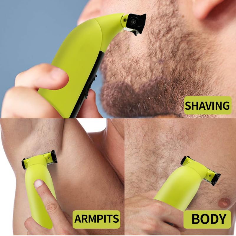 2025Electric Face Razor for Men - Washable Beard Trimmer R-Shaped Double-Sided Circular Blade Facial Hair Removal Multifunctional USB Charging Shaver with 4 Adjustable Size Limit Comb Yellow