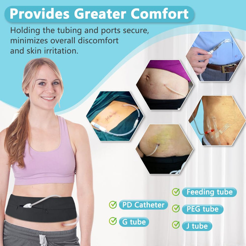 [Australia] - Peritoneal Dialysis Belt G Tube Holder PD Catheter Holder Accessories Gastrostomy Catheter Covers Pouch for G J Feeding Tube for Adults Abdominal Dialysis for Men Women (Black) Black 