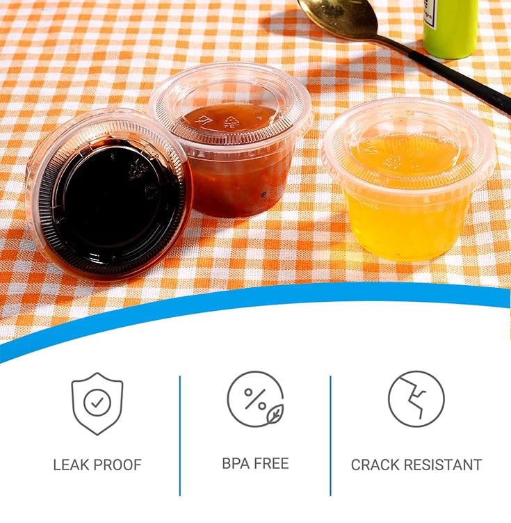 [Australia] - EDI [4 OZ, 50 Sets] Clear Disposable Plastic Portion Cups with Leakproof Lids | Condiment and Dipping Sauce/ Jello Shot Cups | Souffle Cups | BPA Free | Recyclable 4 oz 