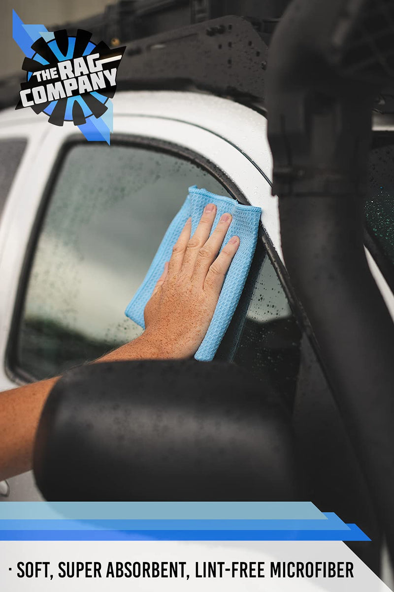 [Australia] - The Rag Company - Standard Waffle Weave Towels, Microfiber Detailing, Window/Glass and Drying, Wax & Polish, Lint-Free, Streak-Free, 370gsm, 16in x 16in, Light Blue (3-Pack) 16in. x 16in. 