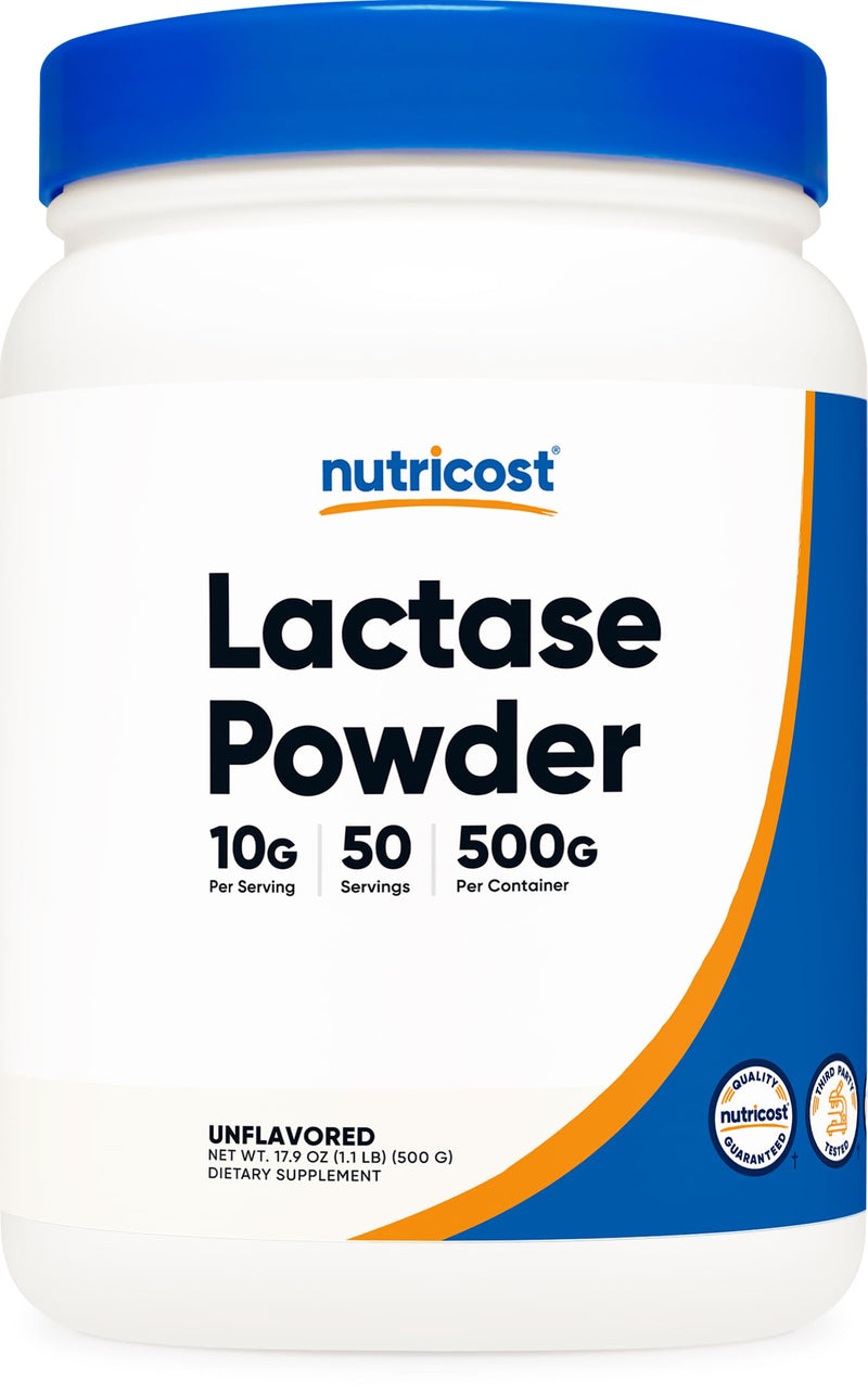 Nutricost Lactase Powder 500 Grams - Non-GMO, Gluten Free, Lactase Powder Unflavored (No Flavor Added) 50 Servings (Pack of 1)