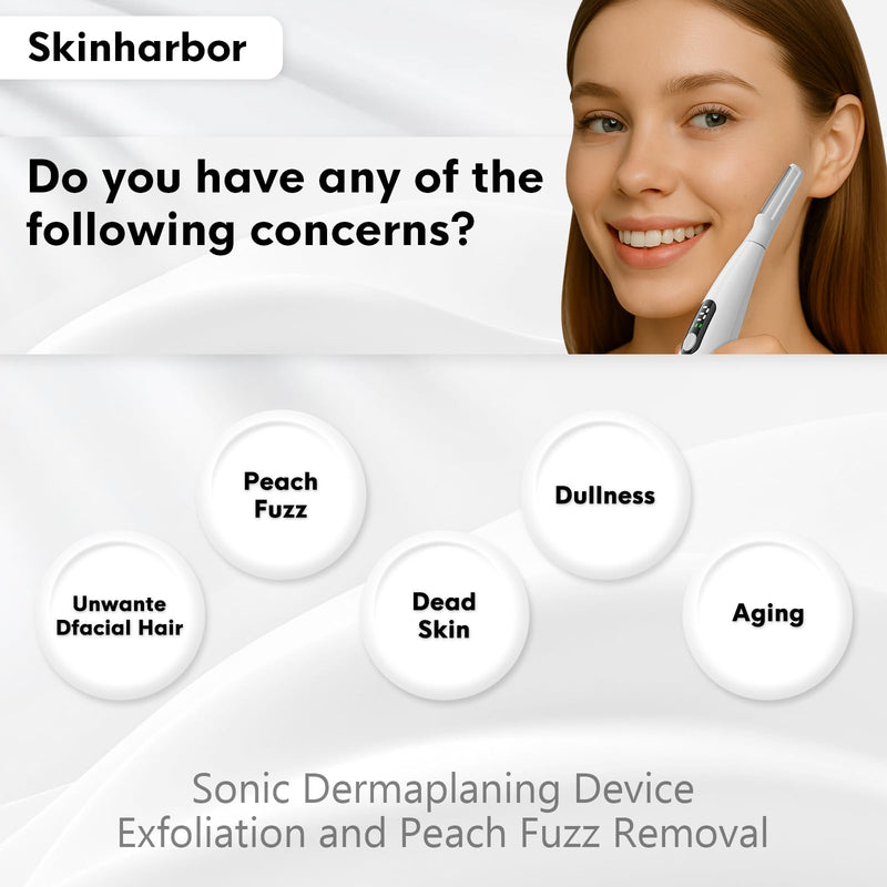 [Australia] - Sonic Dermaplane Razor for Women Face,Women’S Facial Exfoliation & Peach Fuzz Hair Removal System,Anti-Aging–3 Speeds–8 Dermaplaning Blades–Rechargeable,Sonic Dermaplaning Tool White 