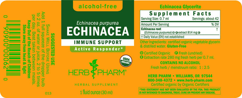 [Australia] - Herb Pharm Organic Echinacea Root Extract, Alcohol-Free: Immune System Support for All Seasons, Fast-Acting Echinacea Plant Supplement, Non-GMO, Vegan & Gluten-Free, 1 Oz 1 Fl Oz (Pack of 1) Alcohol-free Glycerite 