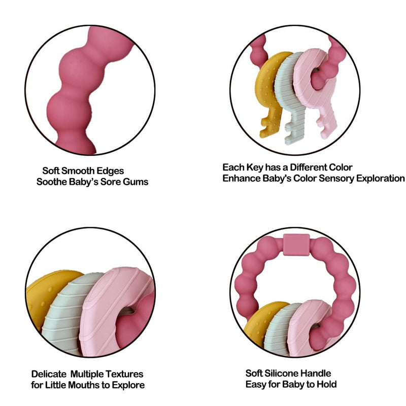 [Australia] - Baby Teething Keys Toys 3 to 12 Months,Infants Toddler Sensory Chew Toys,Teether Toys for Baby Girl-Soft & Raised Texture to Soothe Gums,BPA Free (Pink) Pink- 