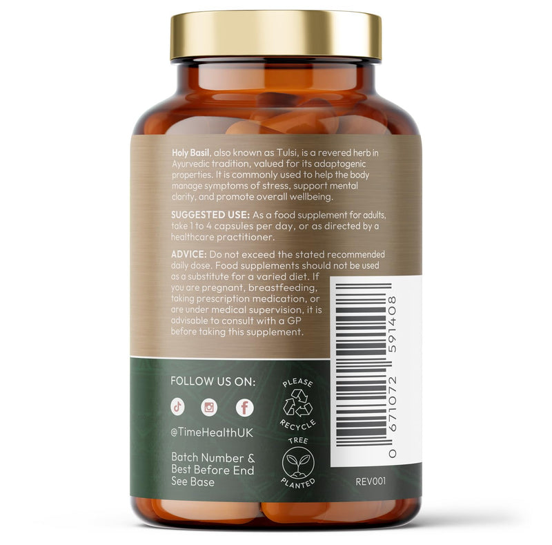 Holy Basil 20:1 (Ocimum Sanctum) 2.5% Ursolic Acid - Zero Additives - Pullulan (120 Capsules) 120 count (Pack of 1)