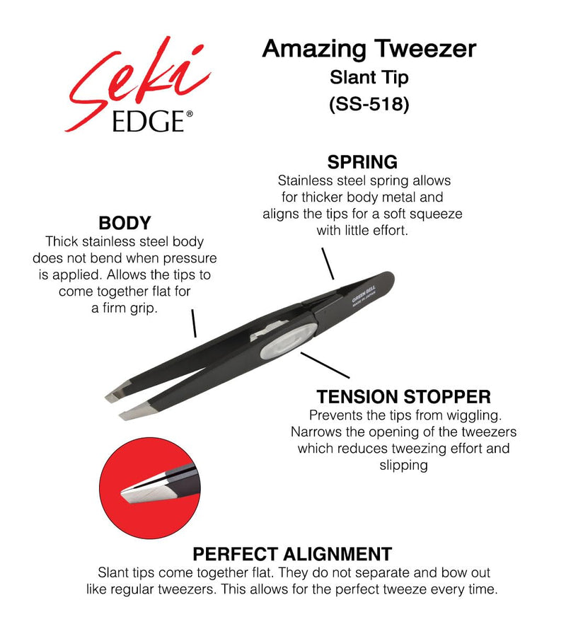 SEKI EDGE SS-518 Amazing Tweezer - Slant Tip Stainless Steel Black