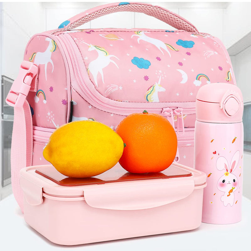 [Australia] - FlowFly Kids Double Decker Cooler Insulated Lunch Bag Large Tote for Boys, Girls, Men, Women, With Adjustable Strap, Unicorn 