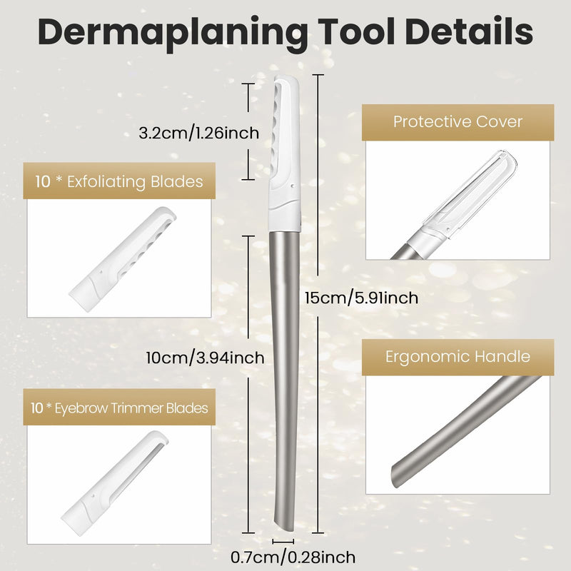 Dermaplaning Tool for Face Exfoliation, with 20 Replaceable Blades, Facial Shaver/Eyebrow Razor, Peach Fuzz Removal Eyebrow Shaper for Women, Easy to Use Dermaplaner Help Exfoliate and Smooth Skin Silver