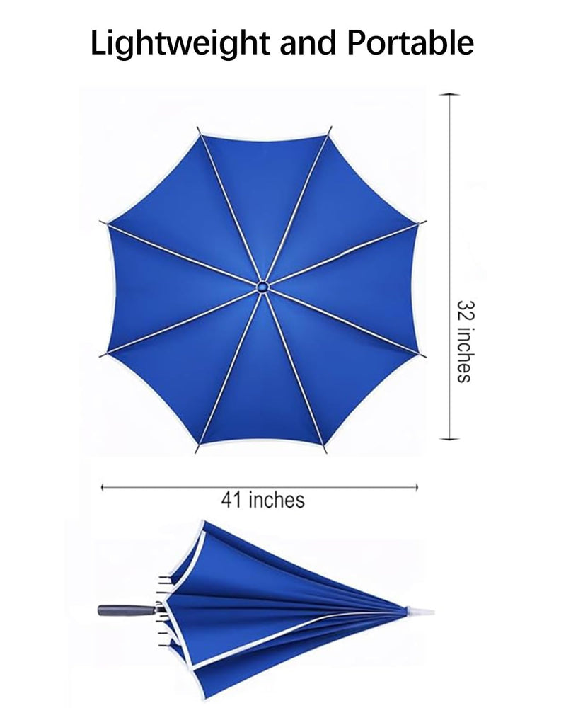 32 Inch Auto Open Umbrella with Built-in LED Light, Windproof Handheld Sun Rain Umbrella with Bottom Flashlight and Safety Reflective Strips, Portable Daily Use for Adults Blue