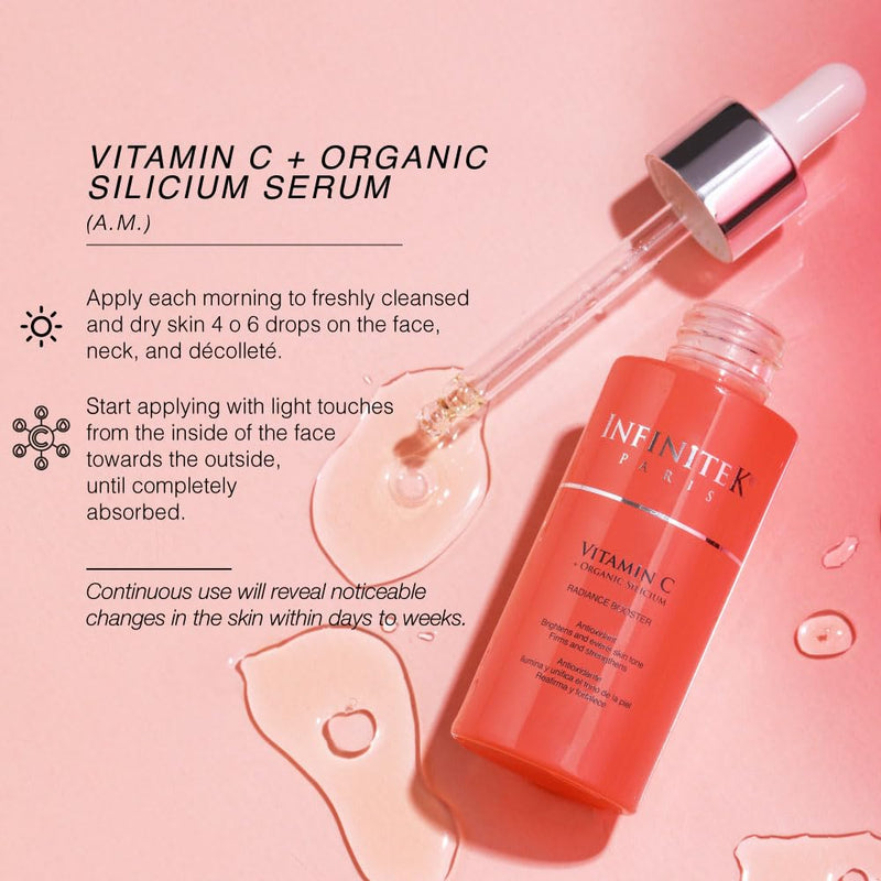 Infinitek Paris Vitamin C Facial Serum | With Organic Silicon & Ferulic Acid | Brightening Face Skincare Essential for a Smoother, Luminous Complexion | 1 fl oz / 30 ml Vitamin C Face Serum