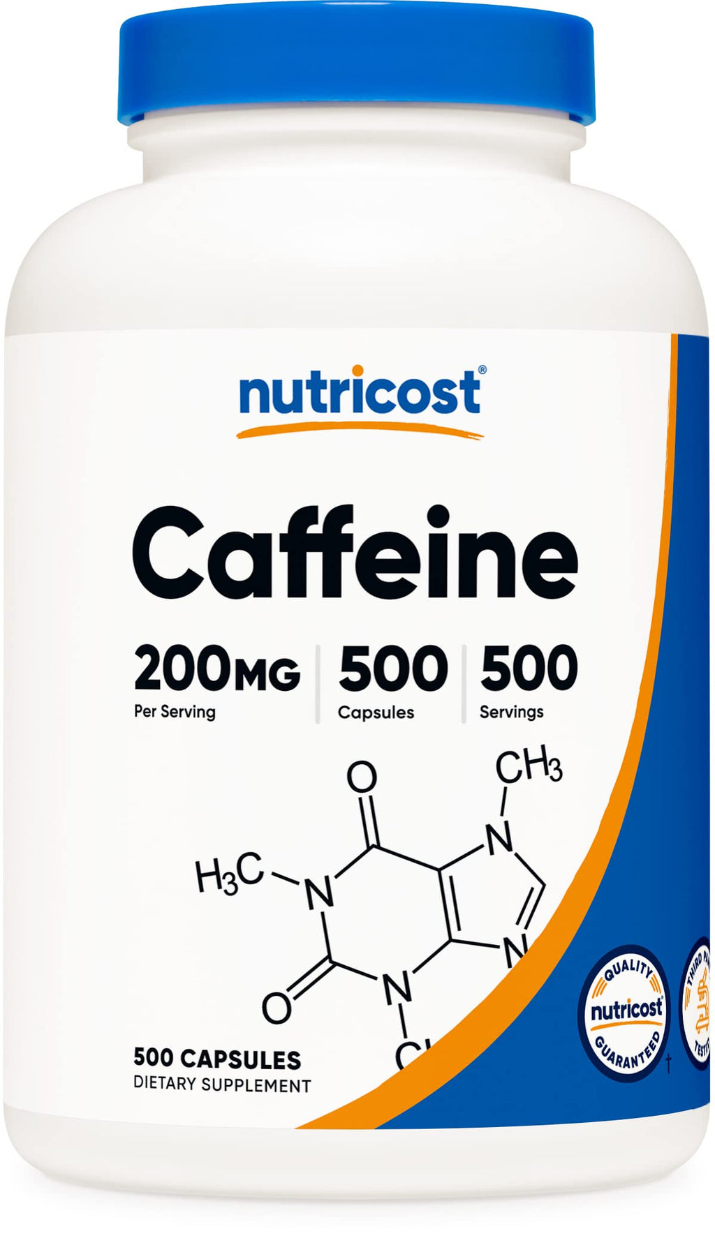 Nutricost Caffeine Pills, 200mg Per Serving (500 Caps) Unflavored 500 Count (Pack of 1)