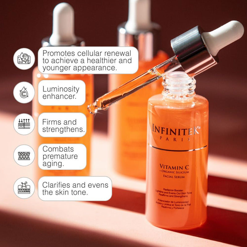 Infinitek Paris Vitamin C Facial Serum | With Organic Silicon & Ferulic Acid | Brightening Face Skincare Essential for a Smoother, Luminous Complexion | 1 fl oz / 30 ml Vitamin C Face Serum