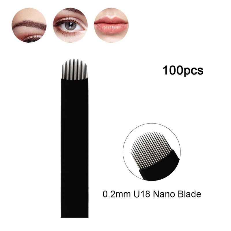 [Australia] - Guapa 100 Pcs Black Disposable Microblading Blade U 0.20mm Permanent Makeup Manual Hair Strokes Tattoo Needle (U18) 1 Count (Pack of 100) 