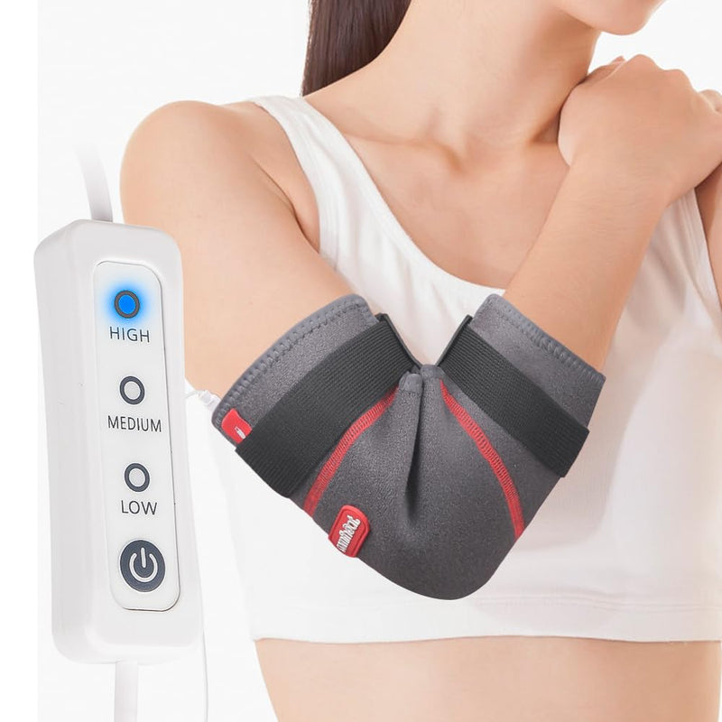 Elbow Heating Pad Wrap for Joint Pain USB Heated Elbow Brace | Tendonitis and Tennis Elbow Portable Moist Heat Therapy Elbow Sleeve Adjustable Temperature (Non-Chargeable) Gray (Elbow)