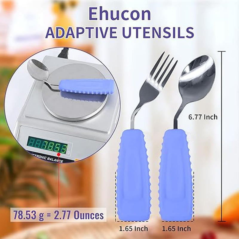 [Australia] - Adaptive Utensils,Parkinson’s Spoon, Handicap Aid, Angled Silverware Spoon and Fork Set for Elderly, Arthritis, Dementia, Disable, Handicapped Hands(Left Hand,Pack of 2,Purple) Left Hand,Pack of 2,Purple 