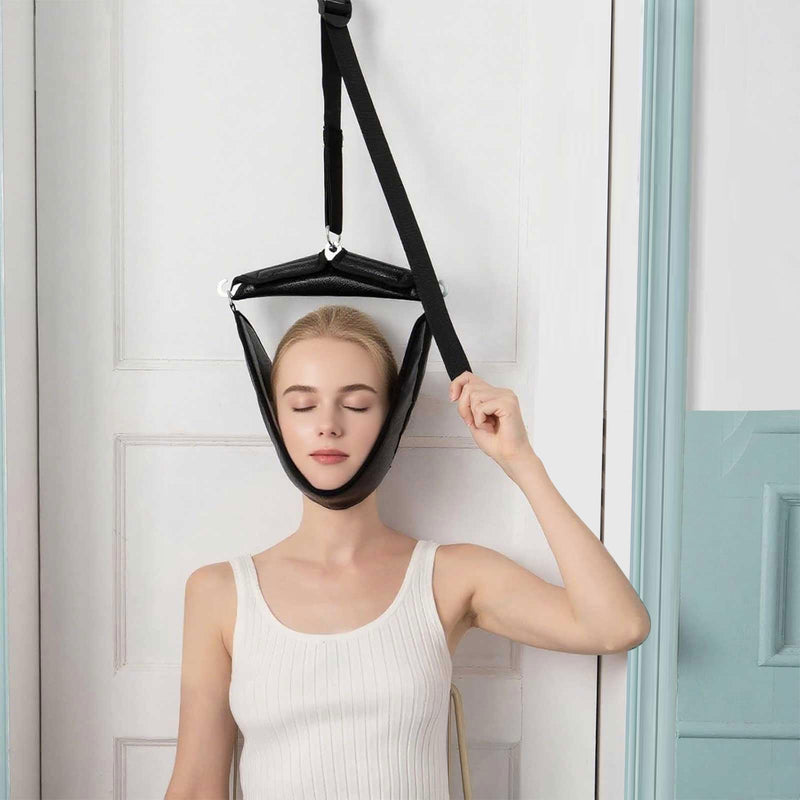[Australia] - Neck Stretcher Cervical Traction Device for Home Use - Over The Door Cervical Neck Traction Device for Decompression Home Physical Therapy, Portable Neck Traction Device for Neck Pain Black 