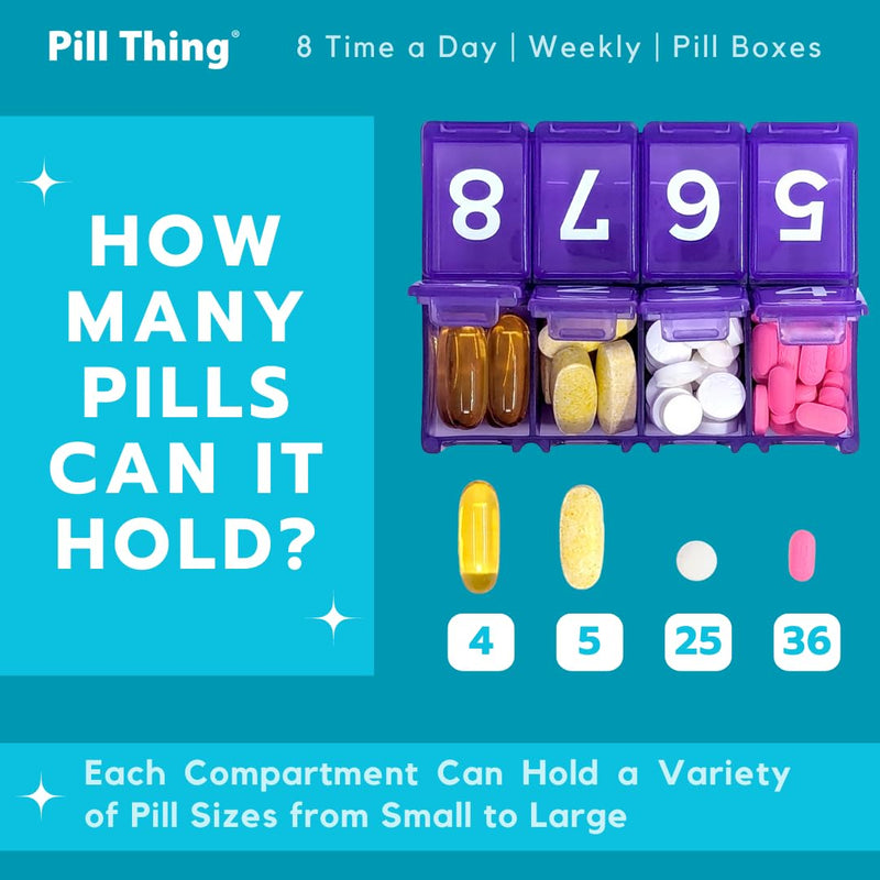 8 Times a Day, 7 Day Large Weekly Pill Organizer with Holder Tray, Vitamin, Medicine Box, Multicolor (8X a Day - 1 Pack) 8X a Day - 1 Pack