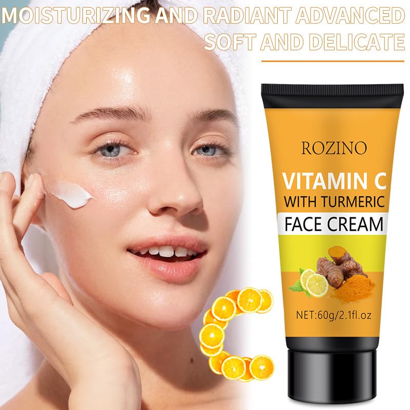 Turmeric Vitamin C Face Cream, Anti-Aging Cream, Firming Skin,Natural Turmeric Skin Brightening Lotion for Face & Body, Vitamin C Cream Deeply Hydration（2.1Fl.oz）