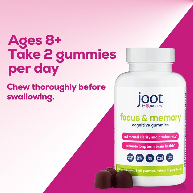 Just Thrive Focus & Memory Gummies for Clarity, Energy & Concentration | Citicoline, Lion's Mane, Vitamins B12 & D3, Nootropic gummy formula supports clarity, concentration, memory and energy 60 Gummies