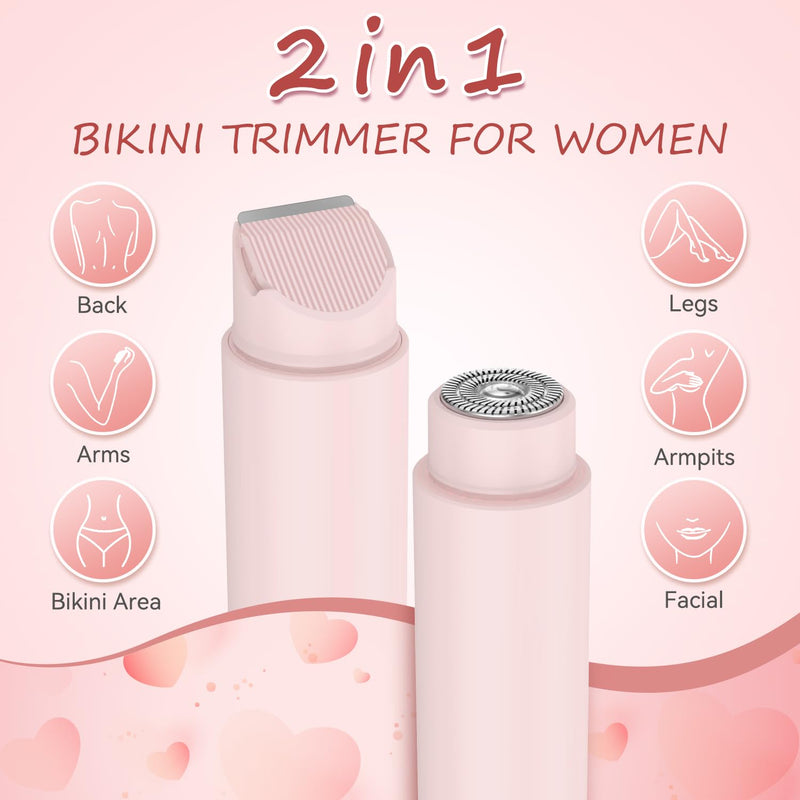 [Australia] - Bikini Trimmer for Women - 2 in 1 Electric Body Hair Trimmer with LED Display, IPX7 Waterproof & Easy to Clean, Cordless Body Shaver for Travel, Replaceable Ceramic Blade Heads, USB Charge Dock(Pink) Pink 