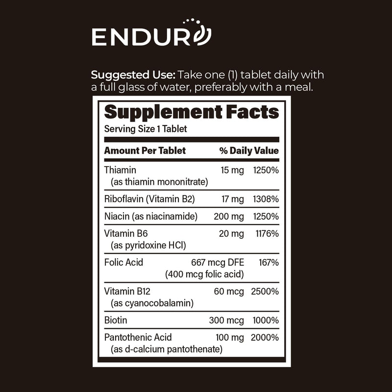 ENDUR-B® Complex Sustained Release B-Vitamin Formula, 150 Tablets | All 8 B vitamins, Thiamin Riboflavin Folate B12 Biotin, Energy metabolism, cGMP & UL-Certified, USA made