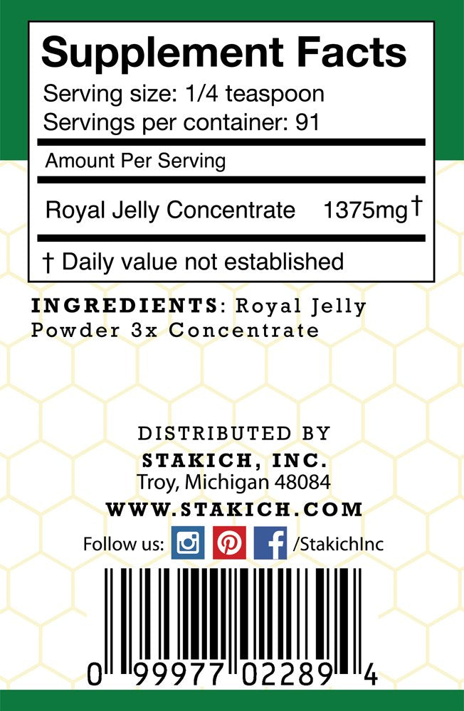 [Australia] - Stakich Royal Jelly Powder - 4 Ounce - 3X Concentrate - Freeze Dried, Pure, Natural 4 Ounce (Pack of 1) 