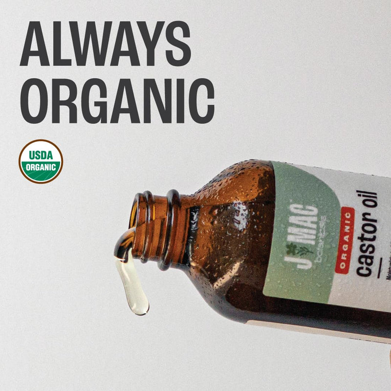 [Australia] - J MAC BOTANICALS Organic Castor Oil Cold Pressed (Glass Bottle, 4 oz, NO DROPPER), pure hexane free castor oil for face, skin, eyelashes 4 Fl Oz (Pack of 1) 