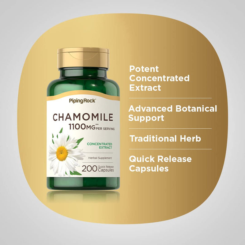 [Australia] - Piping Rock Chamomile Capsules 1100mg | 200 Pills | Extract Supplement | Gluten Free, Non-GMO 