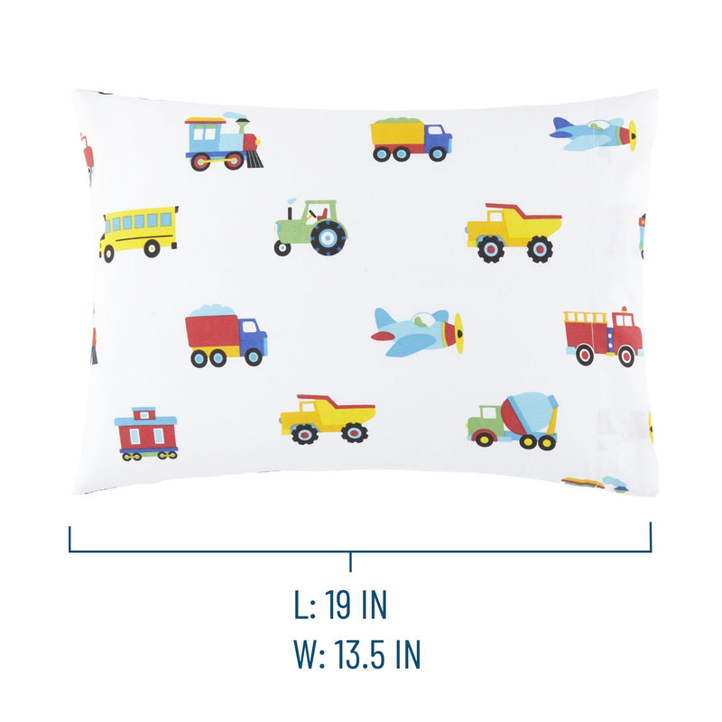 Wildkin 100% Cotton Hypoallergenic Toddler Pillow Case for Boys & Girls, Measures 19 x 13.5 Inches Kids Pillowcase, Pillow Cover Fits a Toddler Sized Pillow (Trains, Planes, and Trucks) Trains, Planes, and Trucks