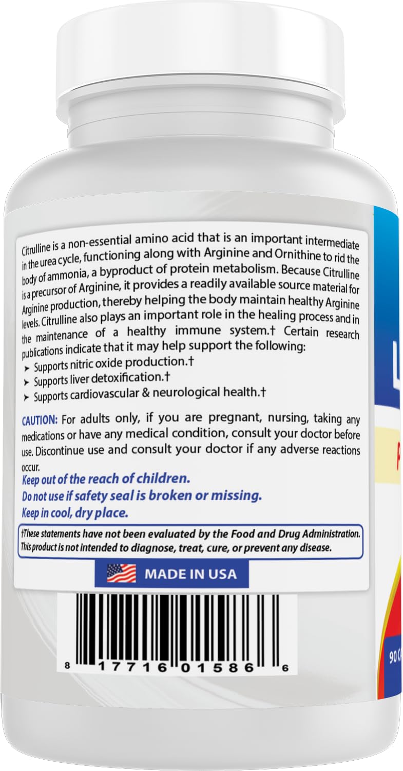 Best Naturals L-Citrulline Capsules - 1500mg/Serving - Non-GMO - Gluten Free - 90 Capsules (90 Count (Pack of 1)) 90 Count (Pack of 1)