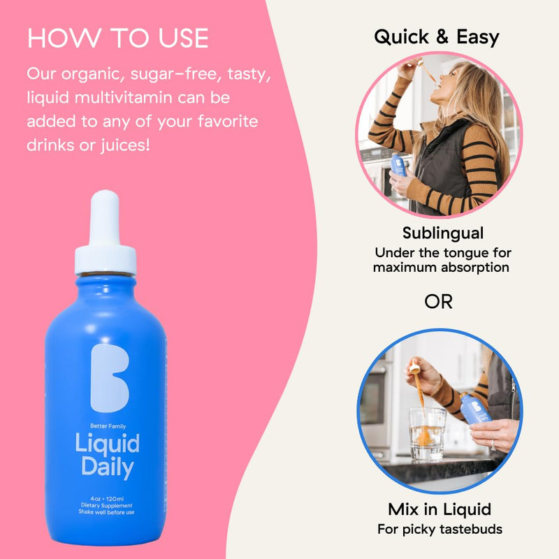 Better Family - Liquid Daily Multivitamin - All-in-One Wellness Drop - All Ages & Genders - Methylated Vitamins - No Sugar or Artificials - Gluten Free, Non-GMO - Dietary Supplement - 4oz (120 ml) 4 Fl Oz (Pack of 1)