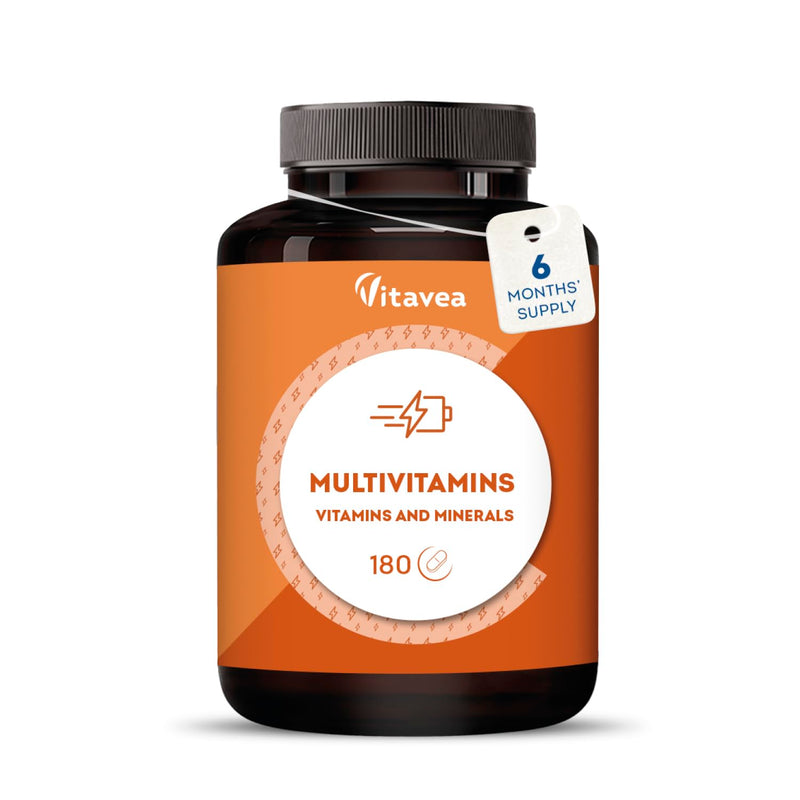 Multivitamins & Minerals – 25 Essential Nutrients with Vitamins A, B, C, D, E, Zinc & Iron – 180 Tablets – Energy, Immunity, Skin & Hair – Multivitamins for Men & Women – Vitavea